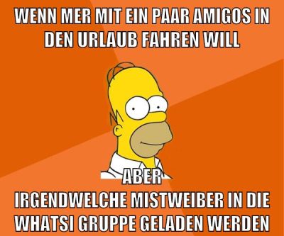 wenn mer mit ein paar amigos in den urlaub fahren will aber irgendwelche mistweiber in die whatsi gruppe geladen werden