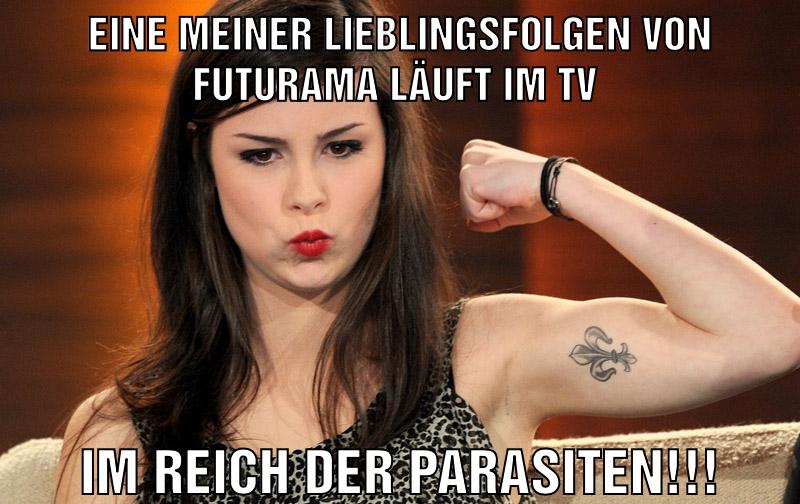 eine meiner lieblingsfolgen von futurama läuft im tv im reich der parasiten!!!
