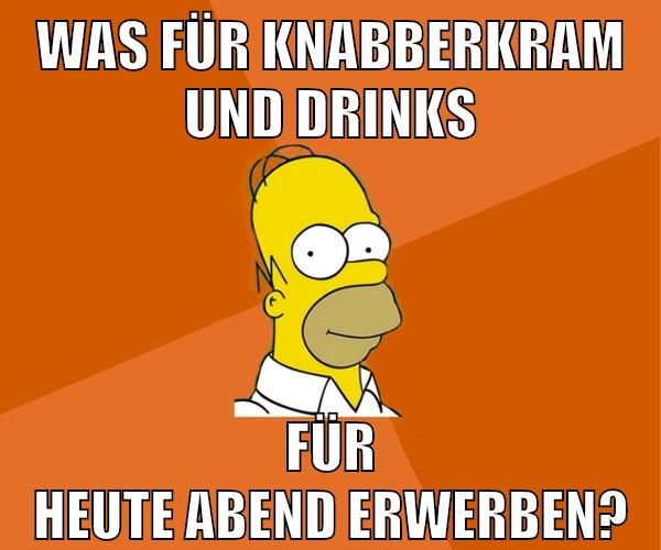 was für knabberkram und drinks für heute abend erwerben?