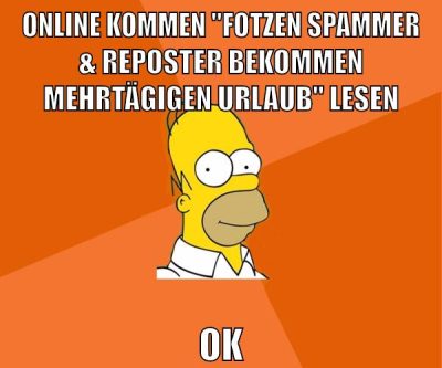 Online kommen "Fotzen Spammer & Reposter bekommen mehrtägigen Urlaub" lesen ok