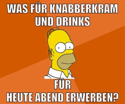 was für knabberkram und drinks für heute abend erwerben?