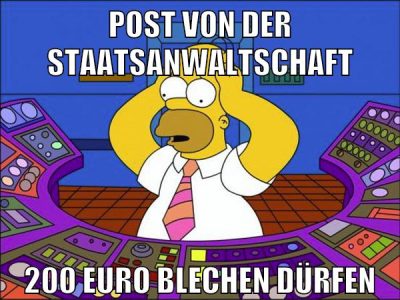 post von der staatsanwaltschaft 200 euro blechen dürfen