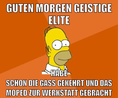 guten morgen geistige elite habe schon die gass gekehrt und das moped zur werkstatt gebracht