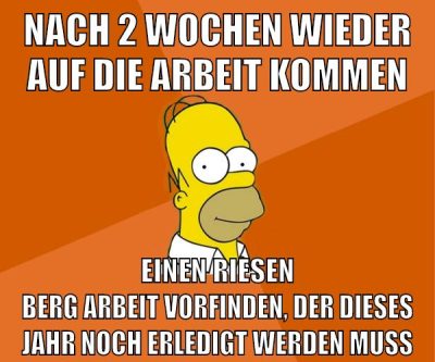 nach 2 wochen wieder auf die arbeit kommen einen riesen berg arbeit vorfinden, der dieses jahr noch erledigt werden muss