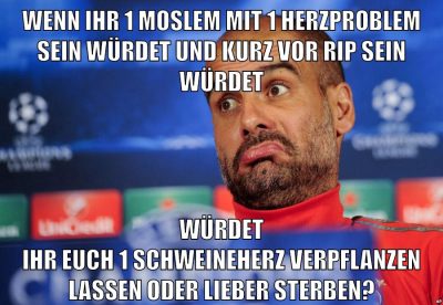 wenn ihr 1 moslem mit 1 herzproblem sein würdet und kurz vor rip sein würdet würdet ihr euch 1 schweineherz verpflanzen lassen oder lieber sterben?
