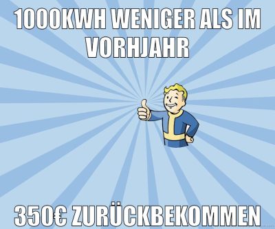 1000kwh weniger als im vorhjahr 350€ zurückbekommen