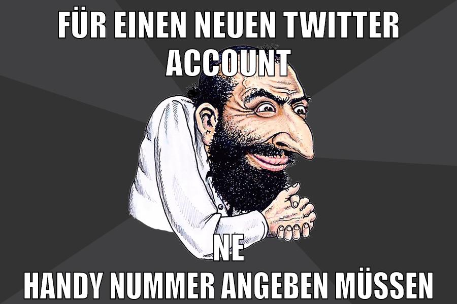 für einen neuen twitter account ne handy nummer angeben müssen