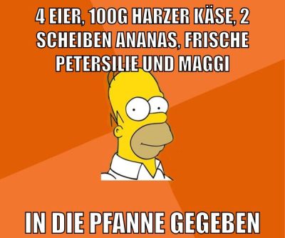 4 eier, 100g harzer käse, 2 scheiben ananas, frische petersilie und maggi in die pfanne gegeben