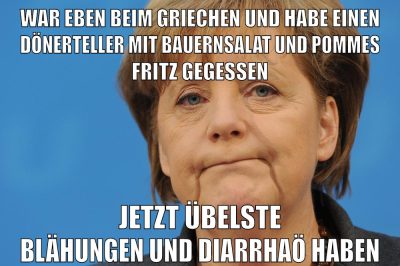war eben beim griechen und habe einen dönerteller mit bauernsalat und pommes fritz gegessen jetzt übelste blähungen und diarrhaö haben