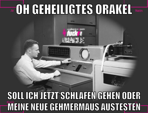 oh geheiligtes orakel soll ich jetzt schlafen gehen oder meine neue gehmermaus austesten