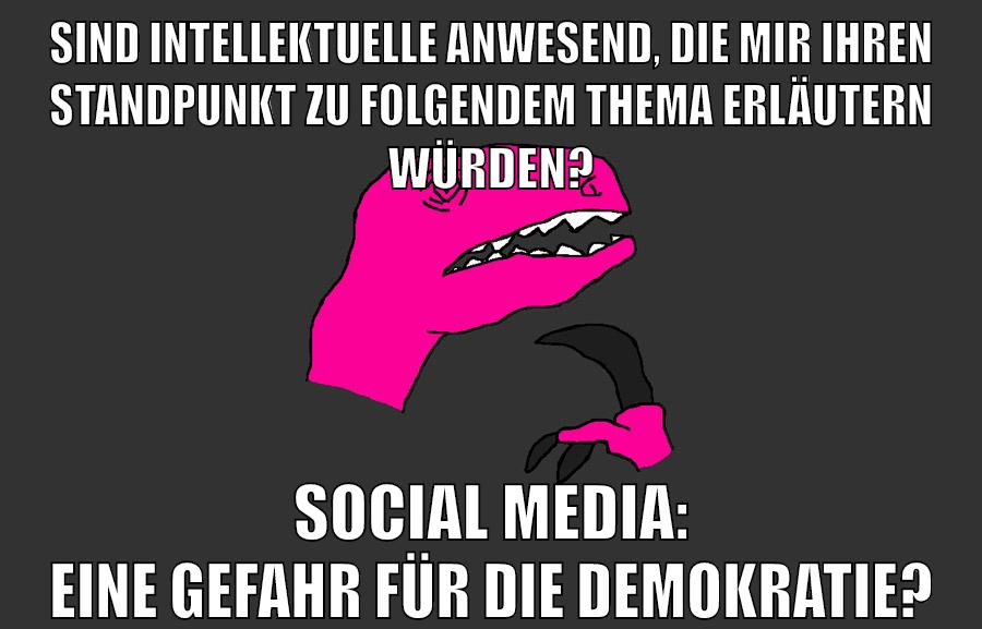 sind intellektuelle anwesend, die mir ihren standpunkt zu folgendem thema erläutern würden? Social media: eine gefahr für die demokratie?