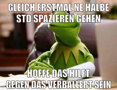 gleich erstmal ne halbe std spazieren gehen hoffe das hilft gegen das verballert sein