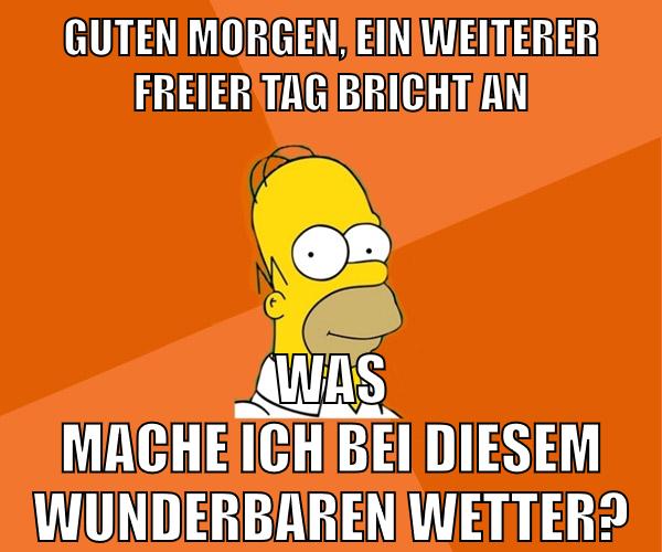 guten morgen, ein weiterer freier tag bricht an was mache ich bei diesem wunderbaren wetter?