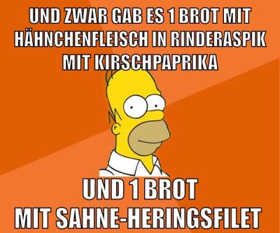 und zwar gab es 1 brot mit hähnchenfleisch in rinderaspik mit kirschpaprika und 1 brot mit sahne-heringsfilet