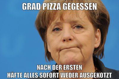 grad pizza gegessen nach der ersten häfte alles sofort weder ausgekotzt