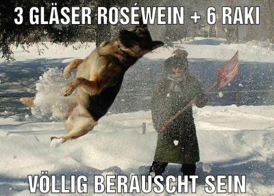 3 Gläser Roséwein + 6 Raki Völlig berauscht sein
